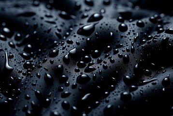 drops on black leather macro close