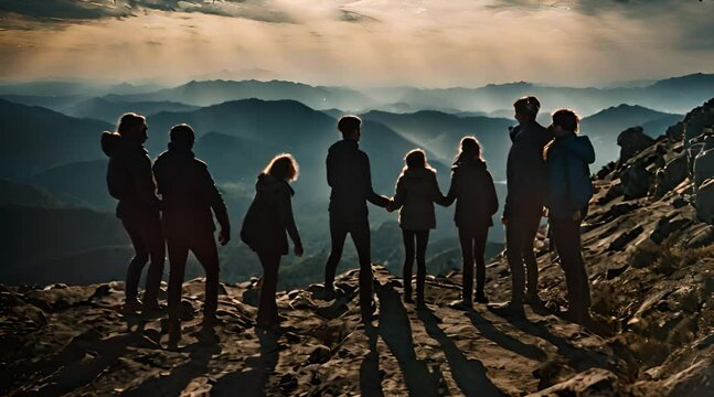Alpinista ayuda a su compa&ntilde;ero de equipo a escalar la cima