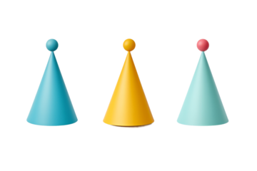 Vibrant Plastic Cones Dance on White. On a White or Clear Surface PNG Transparent Background.