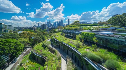 Urban Green Roof and Park in Modern City