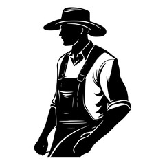 Vector illustration of a cowboy wearing a hat on a white background