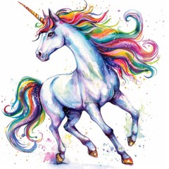 Magical Unicorn with Rainbow Mane Illustration