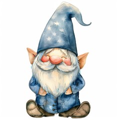 Whimsical Garden Gnome in Blue Starry Hat