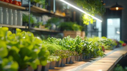 Lush Vegetable Plantation on Office Desk Showcasing Sustainable Workplace Decor and Organic Produce