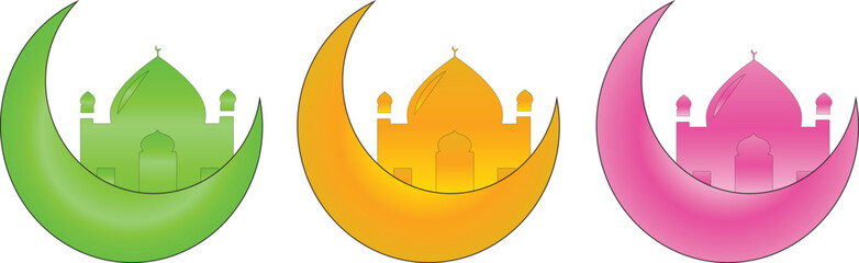 Islamic moon pack in stunning Vector 10 EPS illustration. Islamic moon in cool colors for Ramadan Kareem, Eid Al-Fitr, greeting, and Eid Al-Adha. Islamic design moon Vector in different colors.