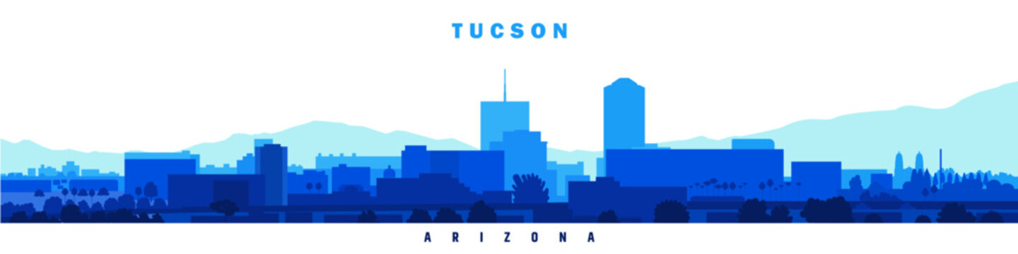 Tucson City silhouette vector illustration blue design on white background, travel to america