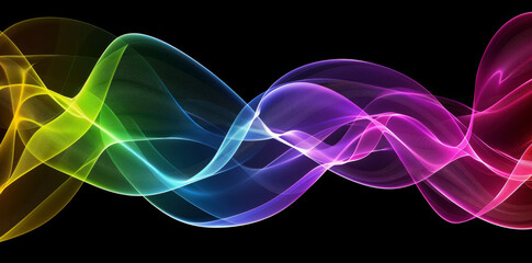 Vibrant abstract image featuring multicolored waveforms flowing dynamically across a black backdrop, illustrating concepts of energy, movement, and modern digital aesthetics in a widescreen format