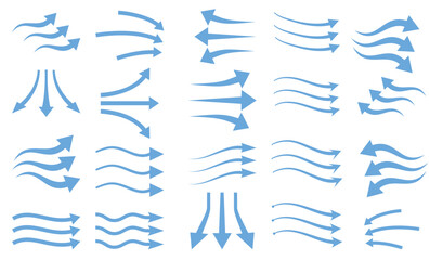 Wind Air Flow Elements, Flowing Arrow, Air Flow Direction Vector Illustration