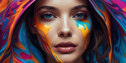 Obraz premium beauty model woman with vibrant makeup in the face