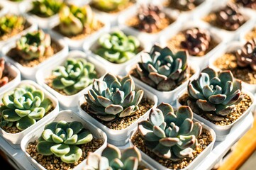 Assortment of vibrant potted succulent plants.