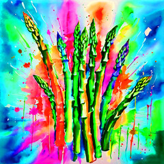 Colourful dreamy watercolour oil painting splash colour of asparagus vegetable