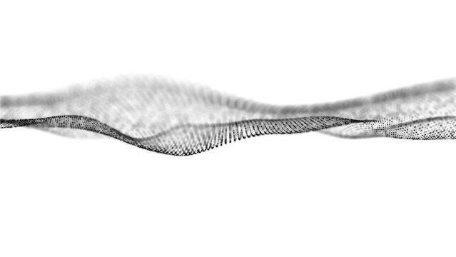 Abstract futuristic technology animated a black dot wave on a white background. Digital dynamic wave of particles. Abstract white futuristic background. Big data visualization