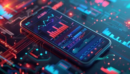 Obraz premium The graph evolution of Bitcoin on a smartphone