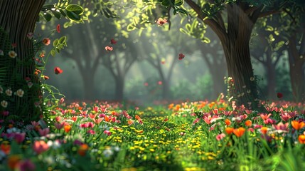 3d stage in the flowers forest background