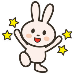 嬉しそうなうさぎさんと星のイラスト