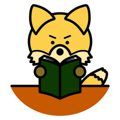 本を読むキツネ　上半身　イラスト