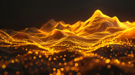 Digital landscape of glowing yellow data points and intricate network of lines