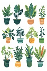 Flat style illustration with some plant icons on a white background