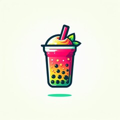 A vibrant and refreshing summer-themed logo featuring bubble tea with a white background
