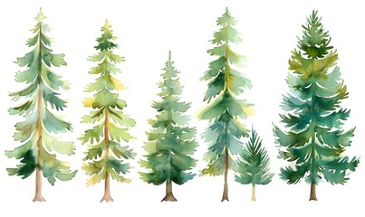 a set of watercolor pine trees ,  Generative AI