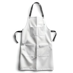 Create a minimal line drawing of a plain white apron with two pockets on the bottom and one pocket on the chest