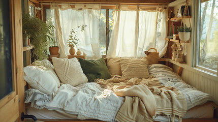 A cozy bedroom with a bed and a window