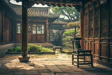 Realistic photography style, martial arts style, traditional Chinese style ancient building...