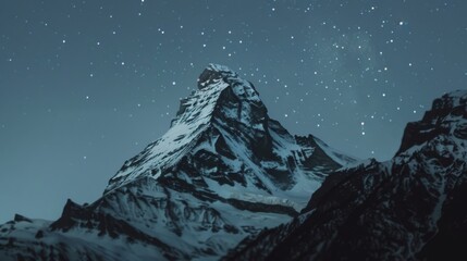 Majestic Mountain Summit Fused with Starry Night.