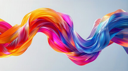 Fototapeta premium 3D rendering of a colorful twisted ribbon in motion on a light background, smooth multicolored wave shapes, smooth curves. Generative AI