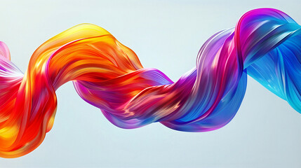 Obraz premium 3D rendering of a colorful twisted ribbon in motion on a light background, smooth multicolored wave shapes, smooth curves. Generative AI