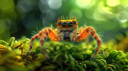 Close up photograph of a spider in its natural habitat, showcasing the mesmerizing beauty of its presence. Generative AI