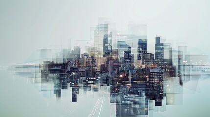 Modern Artistry: Double Exposure Cityscape & Geometric Shapes