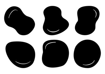 Liquid blob shapes, vector organic random forms, black fluid silhouette, simple smooth ink stain. Hand drawn shapes and frames for social media.