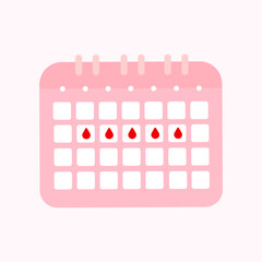 Pink Calendar planner for menstrual critical days. Checklist schedule for intensity menstruation cycle. Woman period mark blood.  vector illustration flat style.