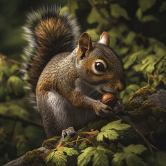 Fototapeta premium Close-up of a squirrel nibbling on an acorn