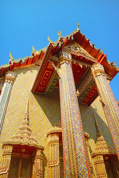Beautiful Assembly Hall of Wat Ratchabophit Buddhist Temple in Bangkok, Thailand