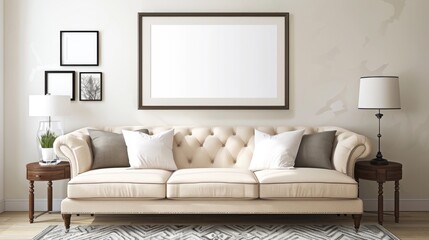 Mockup frame of a stylish living room interior with couch and decoration