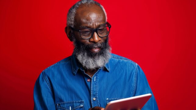 Smiling Senior Man with Tablet