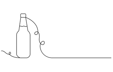International Beer Day glass and bottle continuous one line drawing vector