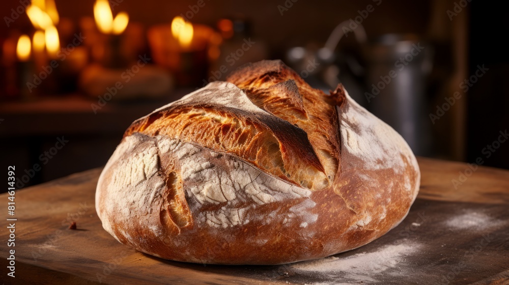 Poster Generative AI Artfully scored boules of artisan bread, highlighting the contrast between crust and crumb.