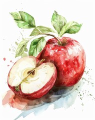 Watercolor Painting of Fresh Red Apples