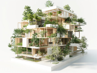 Fototapeta premium A model of a tall building with a lot of trees on it
