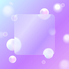 Glassmorphism frame with blur effect on a gradient blue background with blur effect vector illustration. Transparent glass plates with round balls. Website landing page, presentation design, icon
