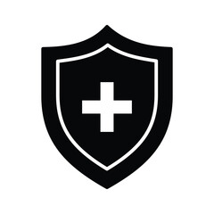 Medical sign inside protection shield showing concept icon of health insurance, medical protection vector