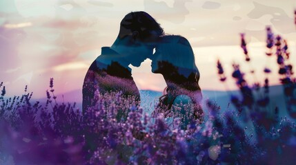 Romantic Duo in Lavender - Double Exposure Artwork