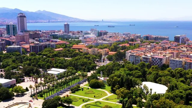 Aerial view of Izmir city from drone
