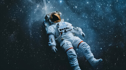 Astronaut Floating in Space, surrounded by the vastness of space and stars.