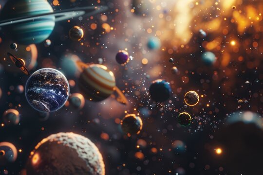 image of many planets in space, astronomical and astrological background, space exploration - Powered by Adobe