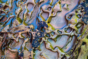 Honeycomb erosion abstraction with colorful external illumination