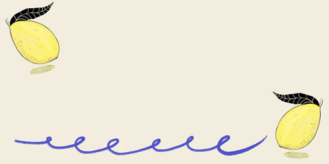 Lemons with artistic doodles on neutral background